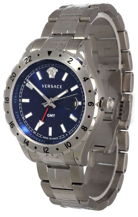 versace hellenyium gmt v1101 0015 schwarz|Versace Hellenyium GMT Blue Dial Mens Watch V1101 0015.